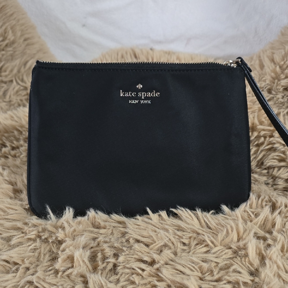kate spade black wristlet clutch with logo